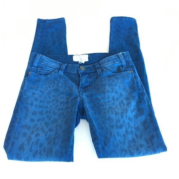 Current Elliott The Ankle Skinny Jeans Sapphire Blue Leopard Womens Size‎ 24 - Picture 3 of 10